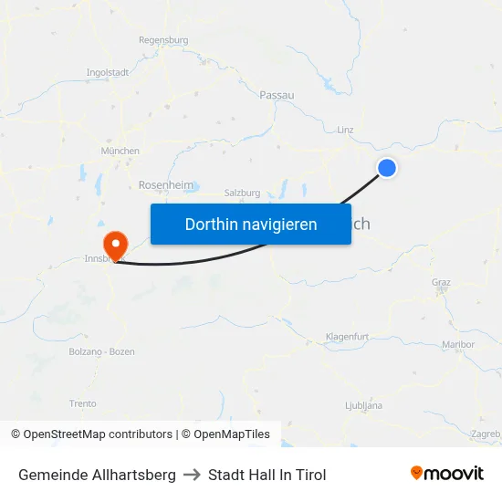 Gemeinde Allhartsberg to Stadt Hall In Tirol map