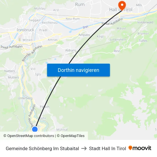 Gemeinde Schönberg Im Stubaital to Stadt Hall In Tirol map