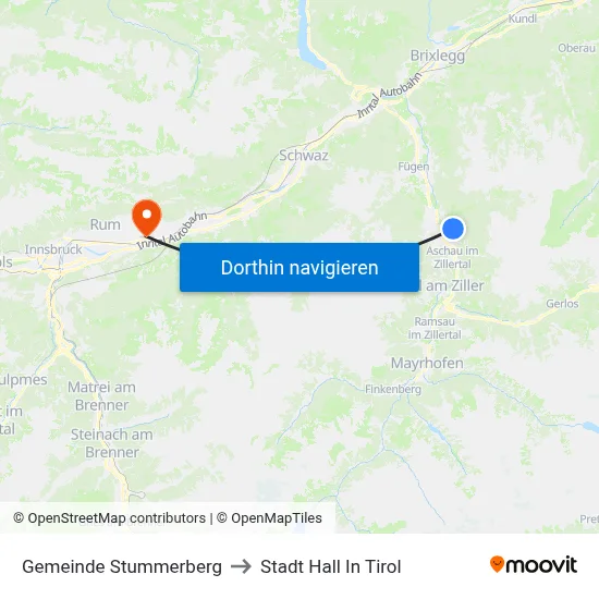 Gemeinde Stummerberg to Stadt Hall In Tirol map