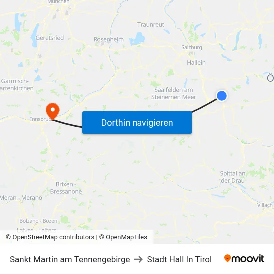 Sankt Martin am Tennengebirge to Stadt Hall In Tirol map