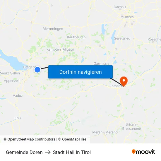 Gemeinde Doren to Stadt Hall In Tirol map