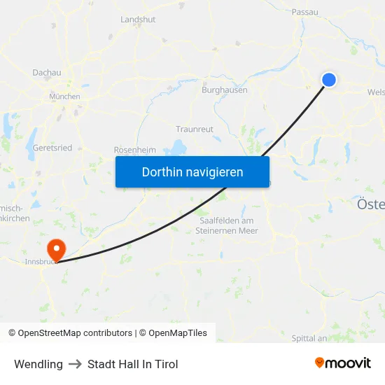 Wendling to Stadt Hall In Tirol map