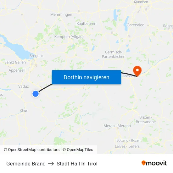 Gemeinde Brand to Stadt Hall In Tirol map