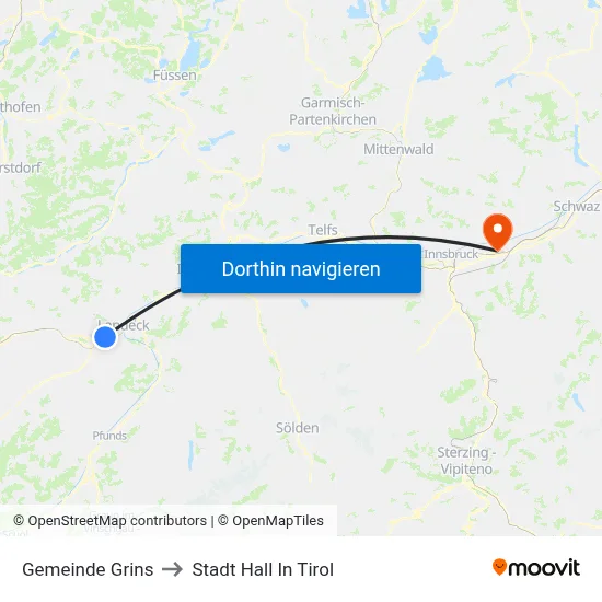 Gemeinde Grins to Stadt Hall In Tirol map