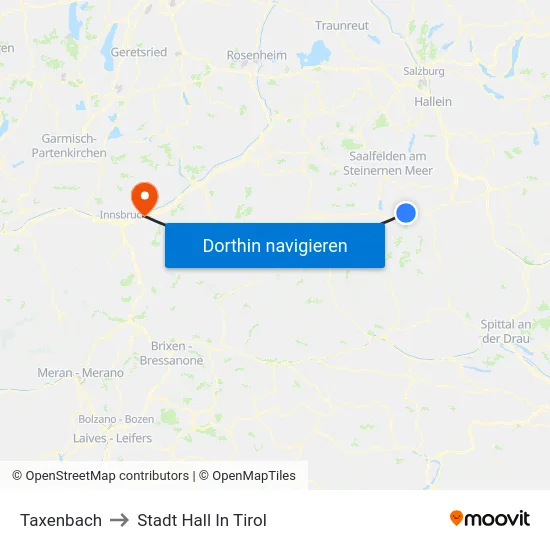 Taxenbach to Stadt Hall In Tirol map