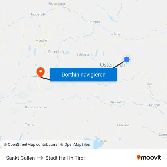 Sankt Gallen to Stadt Hall In Tirol map