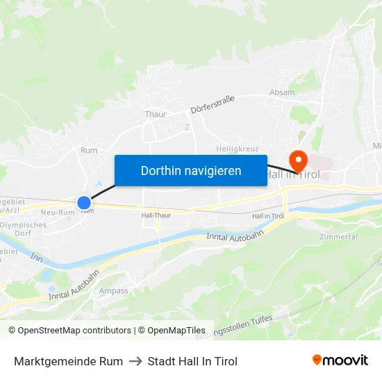 Marktgemeinde Rum to Stadt Hall In Tirol map