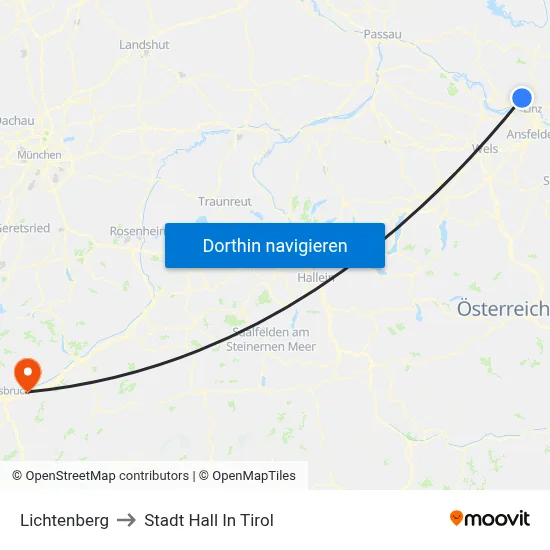 Lichtenberg to Stadt Hall In Tirol map