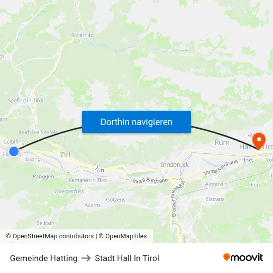 Gemeinde Hatting to Stadt Hall In Tirol map