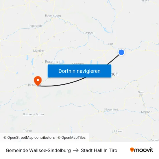Gemeinde Wallsee-Sindelburg to Stadt Hall In Tirol map