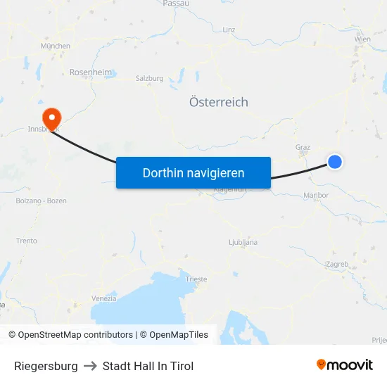 Riegersburg to Stadt Hall In Tirol map
