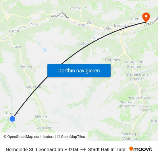 Gemeinde St. Leonhard Im Pitztal to Stadt Hall In Tirol map
