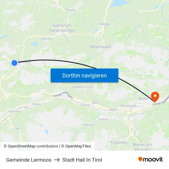 Gemeinde Lermoos to Stadt Hall In Tirol map