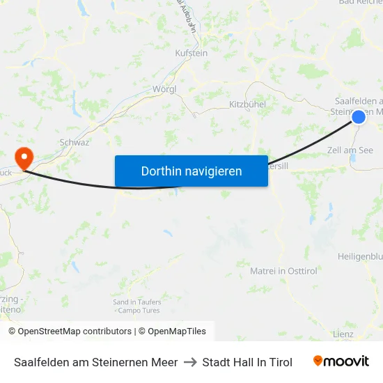 Saalfelden am Steinernen Meer to Stadt Hall In Tirol map