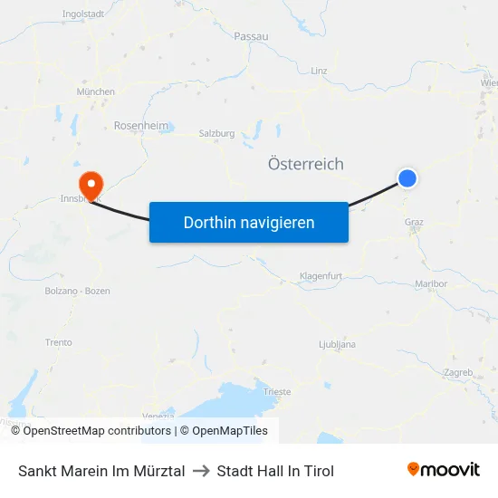 Sankt Marein Im Mürztal to Stadt Hall In Tirol map