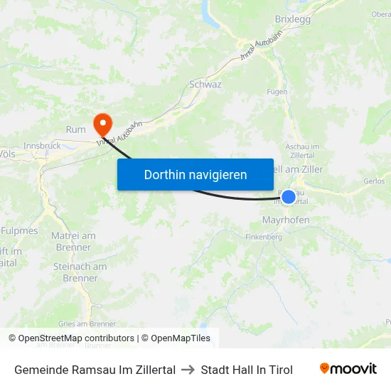 Gemeinde Ramsau Im Zillertal to Stadt Hall In Tirol map