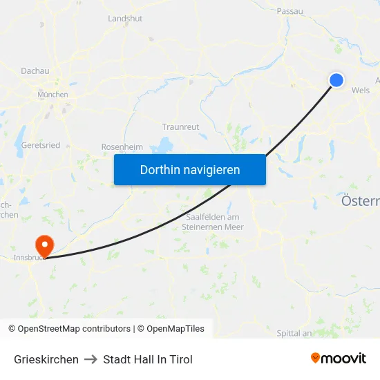 Grieskirchen to Stadt Hall In Tirol map