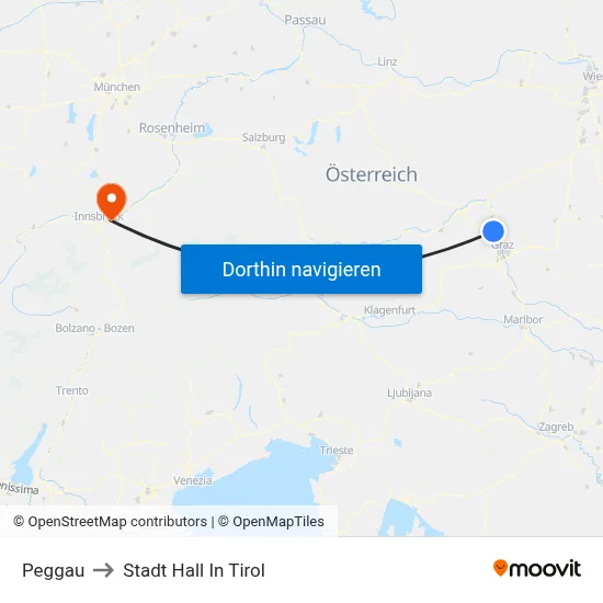 Peggau to Stadt Hall In Tirol map