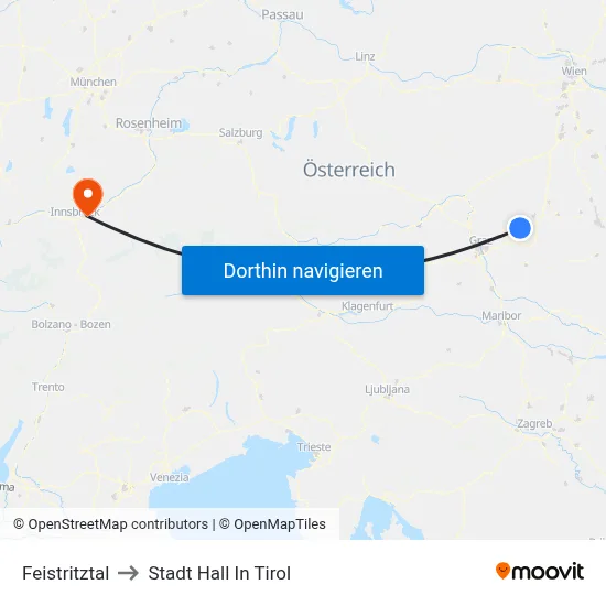 Feistritztal to Stadt Hall In Tirol map