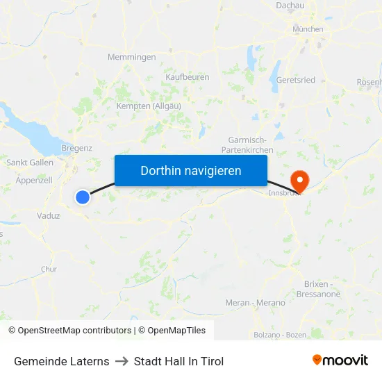 Gemeinde Laterns to Stadt Hall In Tirol map