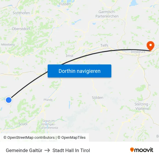 Gemeinde Galtür to Stadt Hall In Tirol map