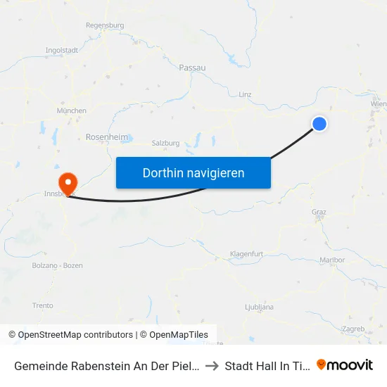 Gemeinde Rabenstein An Der Pielach to Stadt Hall In Tirol map