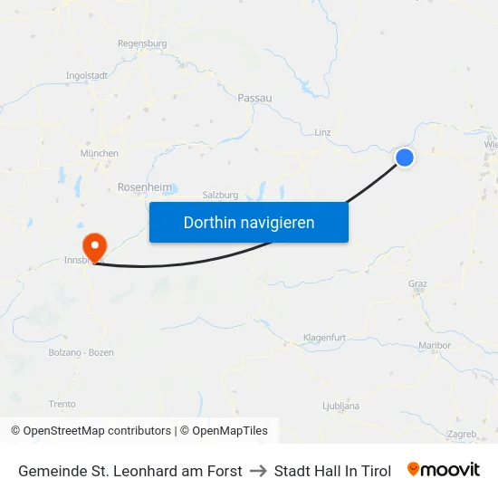 Gemeinde St. Leonhard am Forst to Stadt Hall In Tirol map