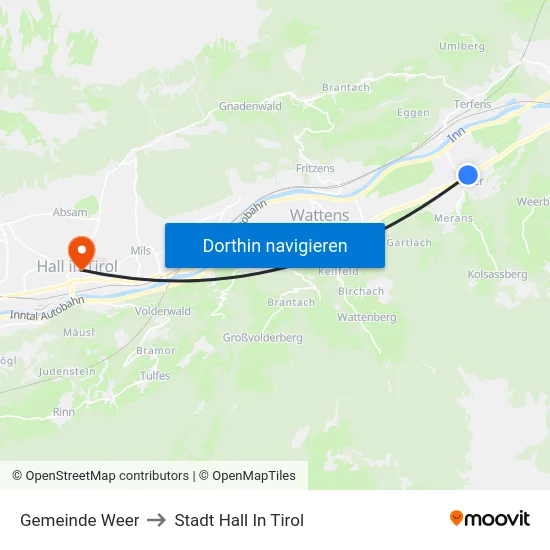 Gemeinde Weer to Stadt Hall In Tirol map