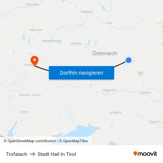 Trofaiach to Stadt Hall In Tirol map