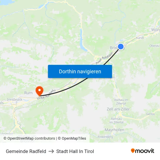 Gemeinde Radfeld to Stadt Hall In Tirol map