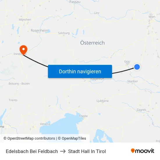 Edelsbach Bei Feldbach to Stadt Hall In Tirol map