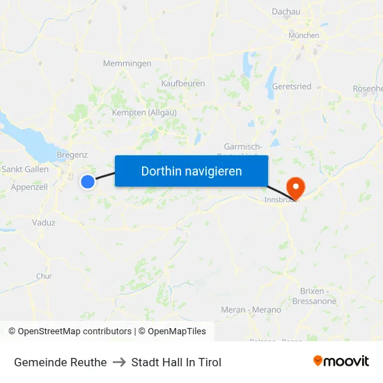 Gemeinde Reuthe to Stadt Hall In Tirol map