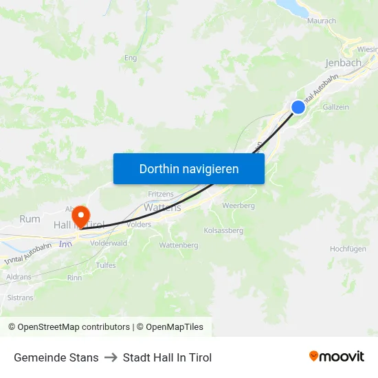 Gemeinde Stans to Stadt Hall In Tirol map