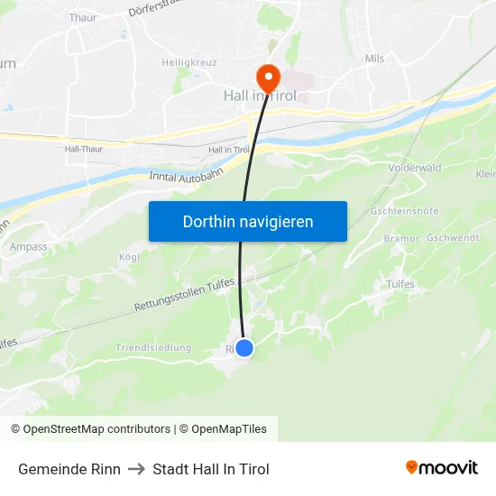 Gemeinde Rinn to Stadt Hall In Tirol map