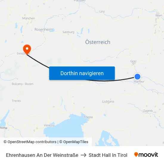 Ehrenhausen An Der Weinstraße to Stadt Hall In Tirol map