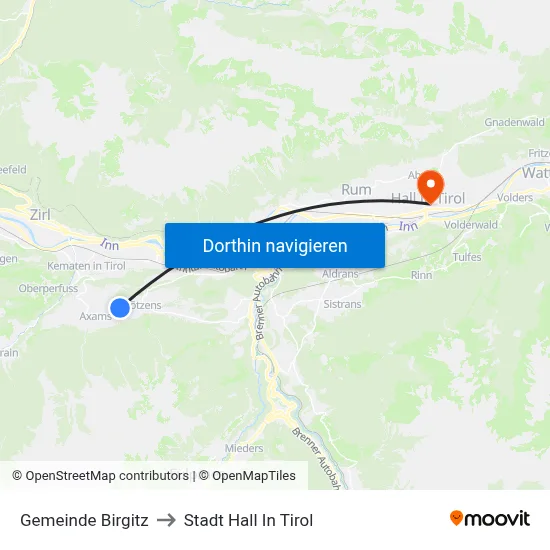 Gemeinde Birgitz to Stadt Hall In Tirol map