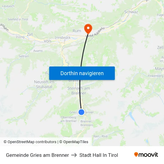 Gemeinde Gries am Brenner to Stadt Hall In Tirol map