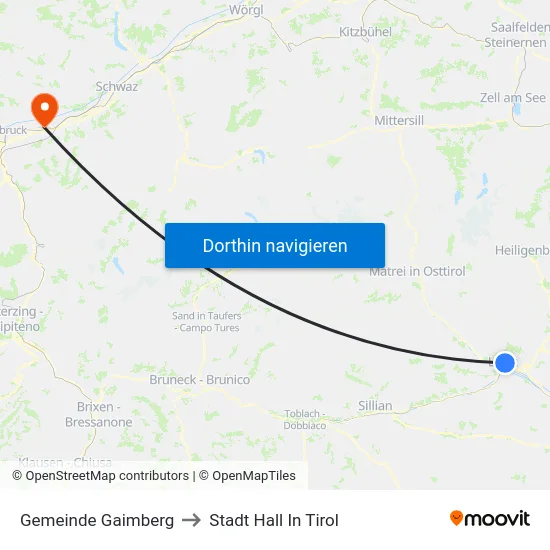 Gemeinde Gaimberg to Stadt Hall In Tirol map