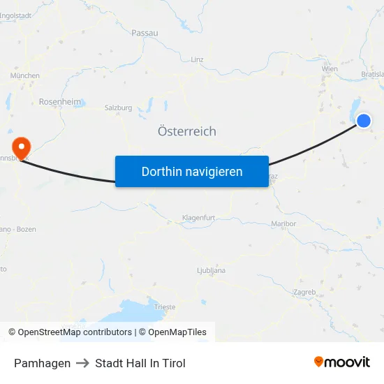 Pamhagen to Stadt Hall In Tirol map