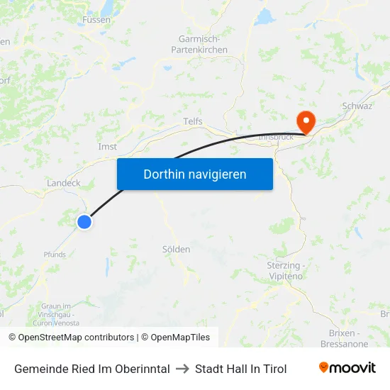 Gemeinde Ried Im Oberinntal to Stadt Hall In Tirol map