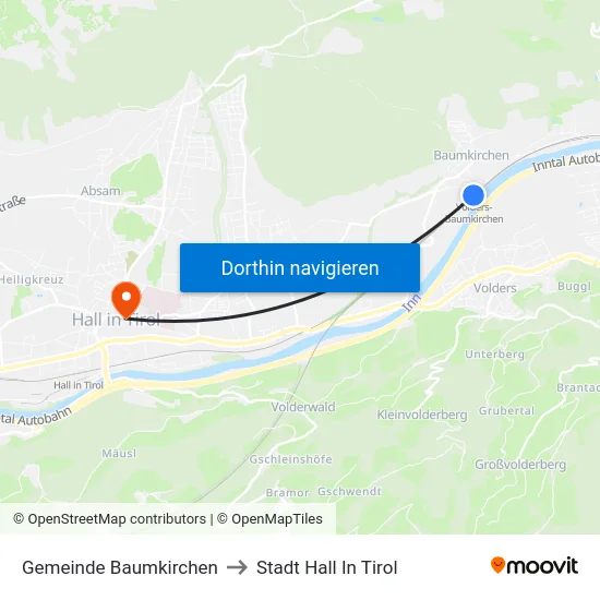 Gemeinde Baumkirchen to Stadt Hall In Tirol map