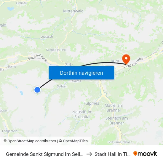Gemeinde Sankt Sigmund Im Sellrain to Stadt Hall In Tirol map