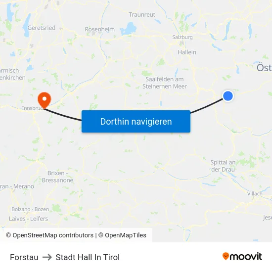 Forstau to Stadt Hall In Tirol map