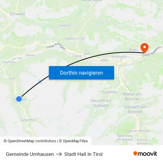 Gemeinde Umhausen to Stadt Hall In Tirol map