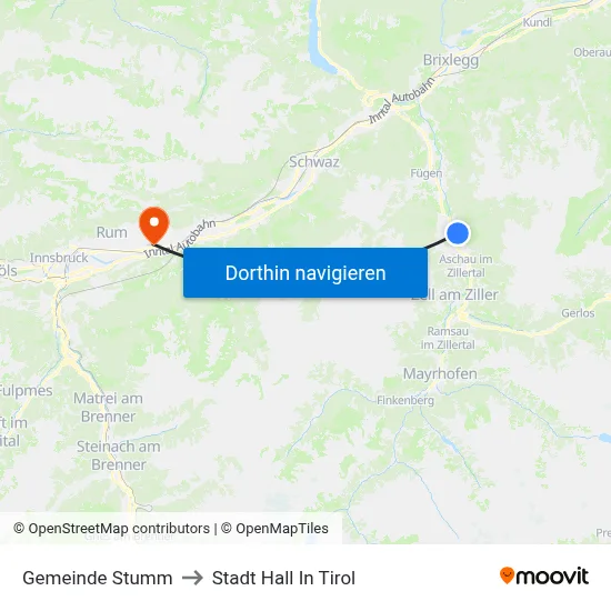 Gemeinde Stumm to Stadt Hall In Tirol map