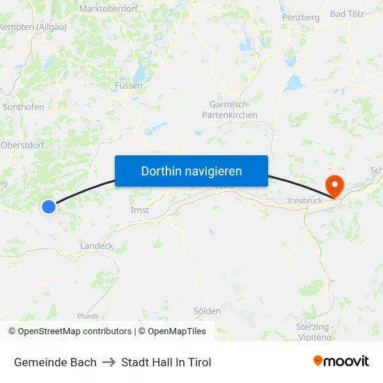 Gemeinde Bach to Stadt Hall In Tirol map