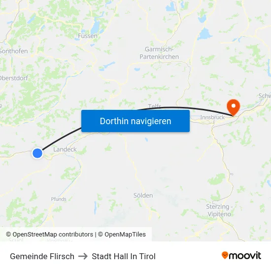 Gemeinde Flirsch to Stadt Hall In Tirol map
