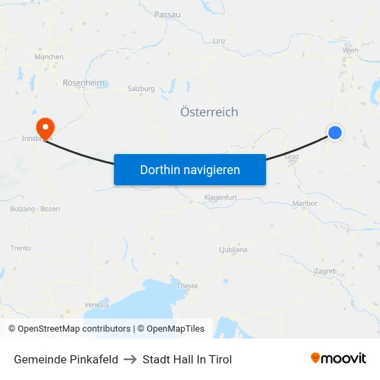 Gemeinde Pinkafeld to Stadt Hall In Tirol map