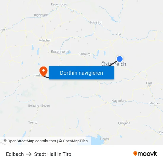 Edlbach to Stadt Hall In Tirol map