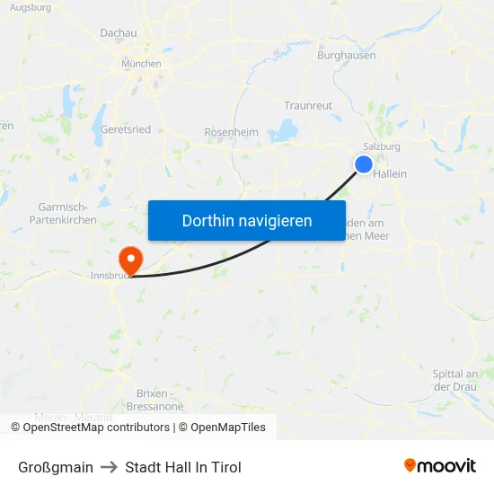 Großgmain to Stadt Hall In Tirol map